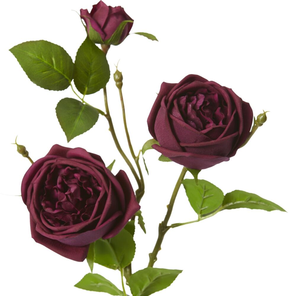 4PK E Style Rose Austin Spray Elegant Artificial Flower Burgundy 24x16x78cm