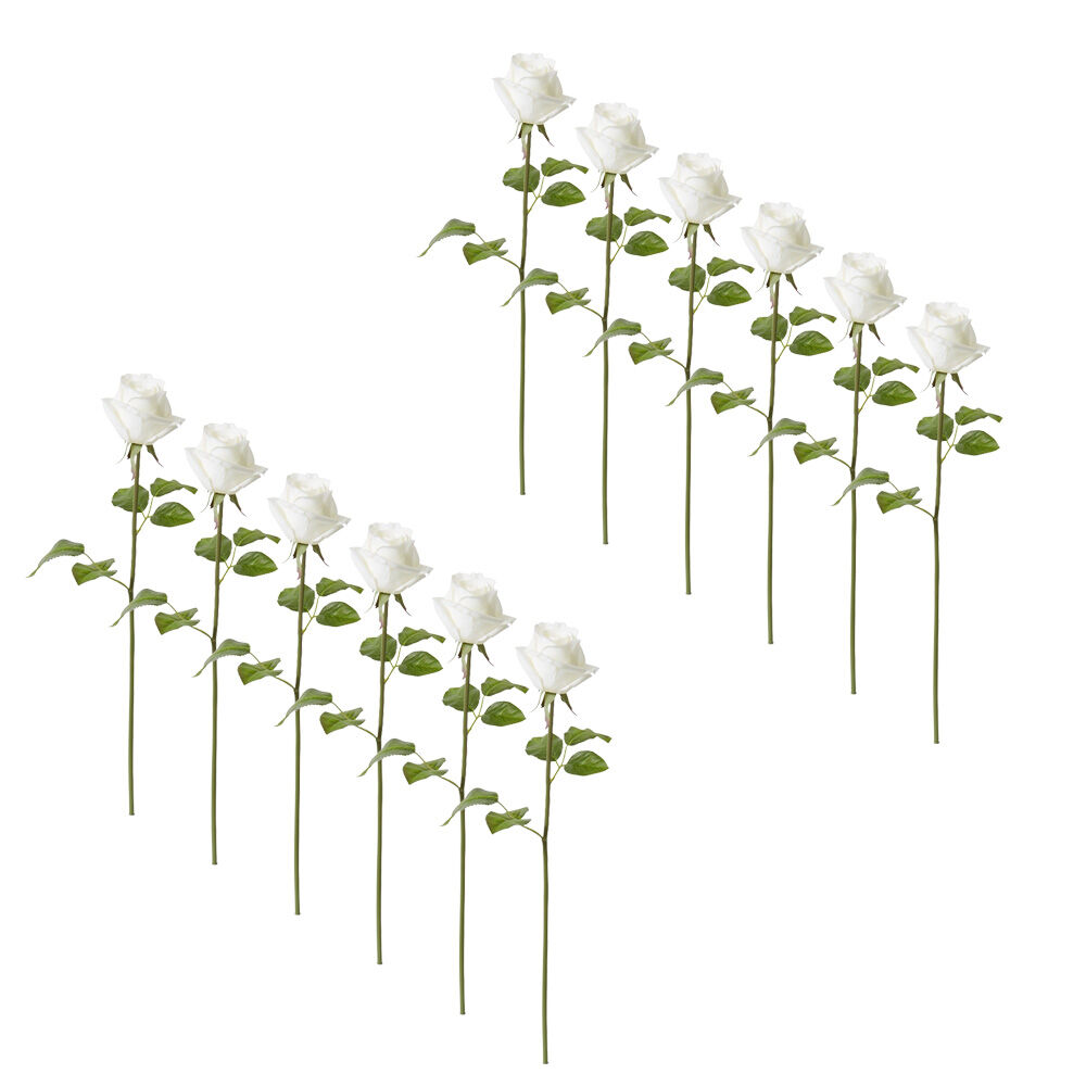 12PK E Style Rose Classic Short Stem Artificial Flower White 14x12x45cm