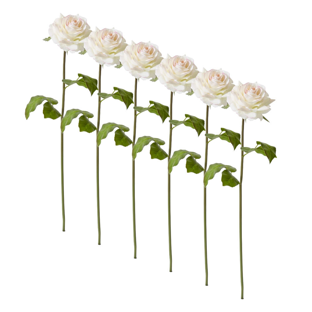 6PK E Style Rose Rambler Short Stem Artificial Flower Pink Cream 14x12x45cm