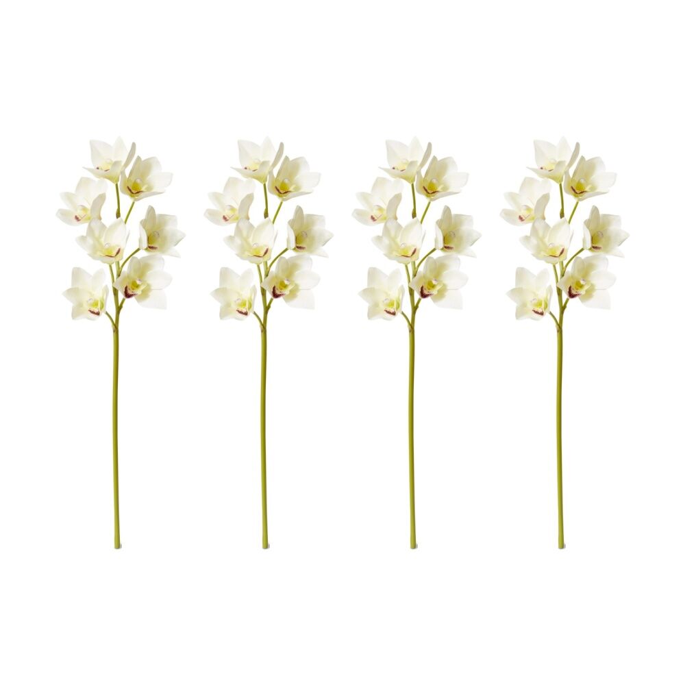 4PK E Style Cymbidium Lush Stem Artificial Flower White 18x10x58cm