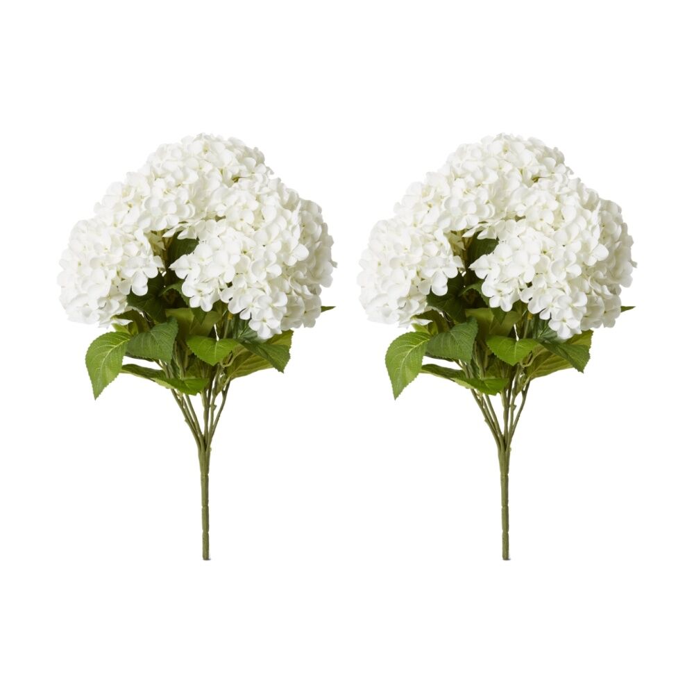 2PK E Style Hydrangea Garden Bush Artificial Flower Decoration White 42x42x56cm