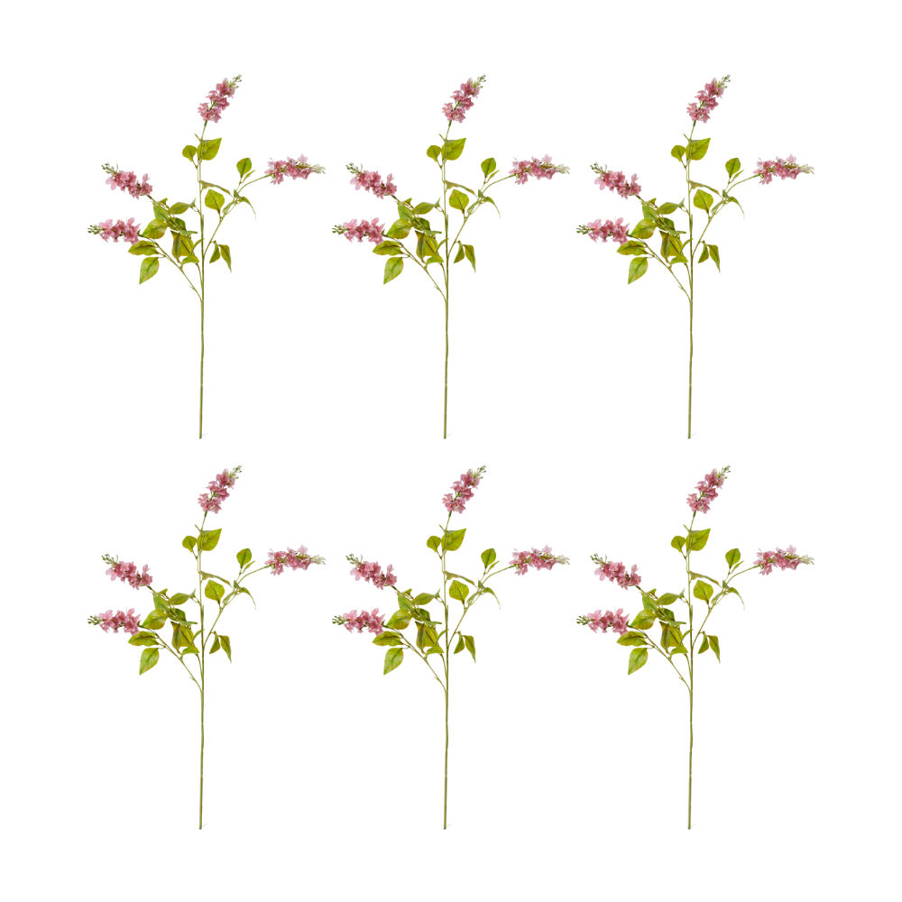 6PK E Style Larkspur Spray Artificial Flower Stem Decoration Pink 5x10x62cm