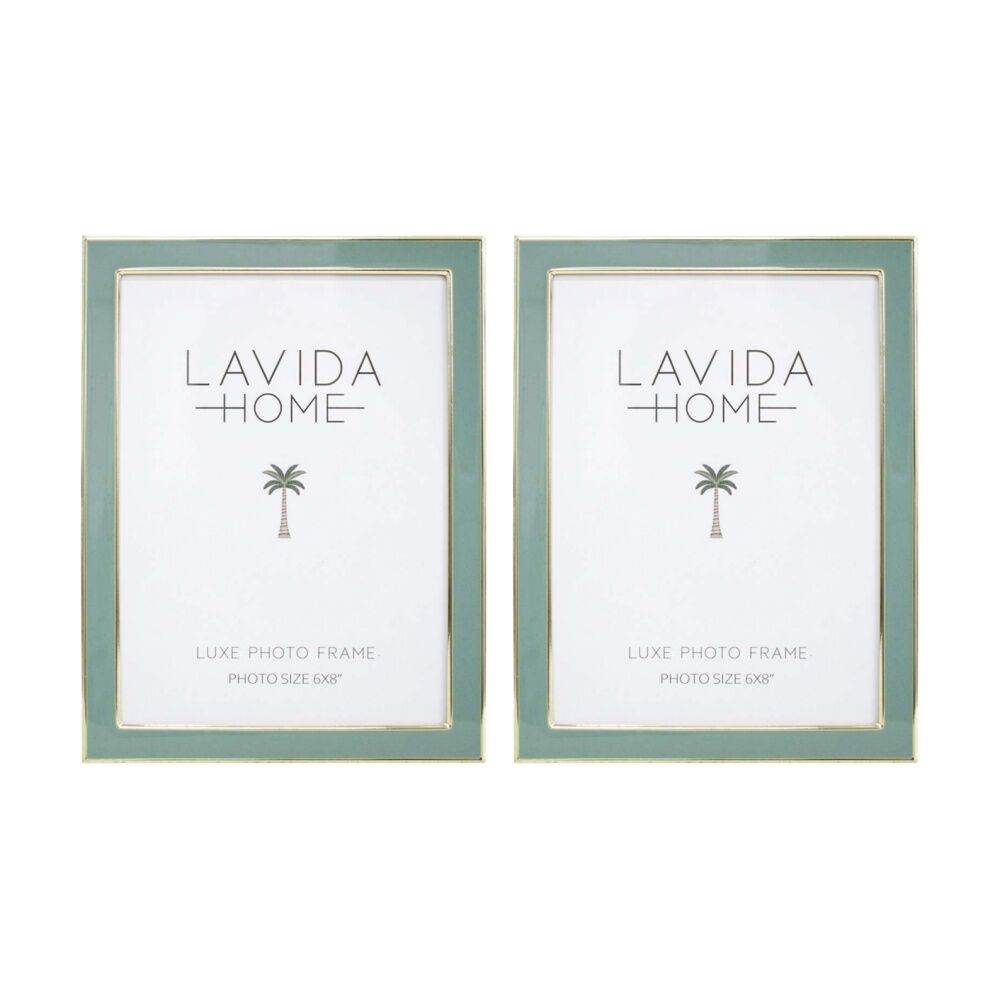 2PK LVD Sage 6x8 Gold Trim Iron/ Glass Photo Frame Home Decor 21.5x16.5x1.6cm