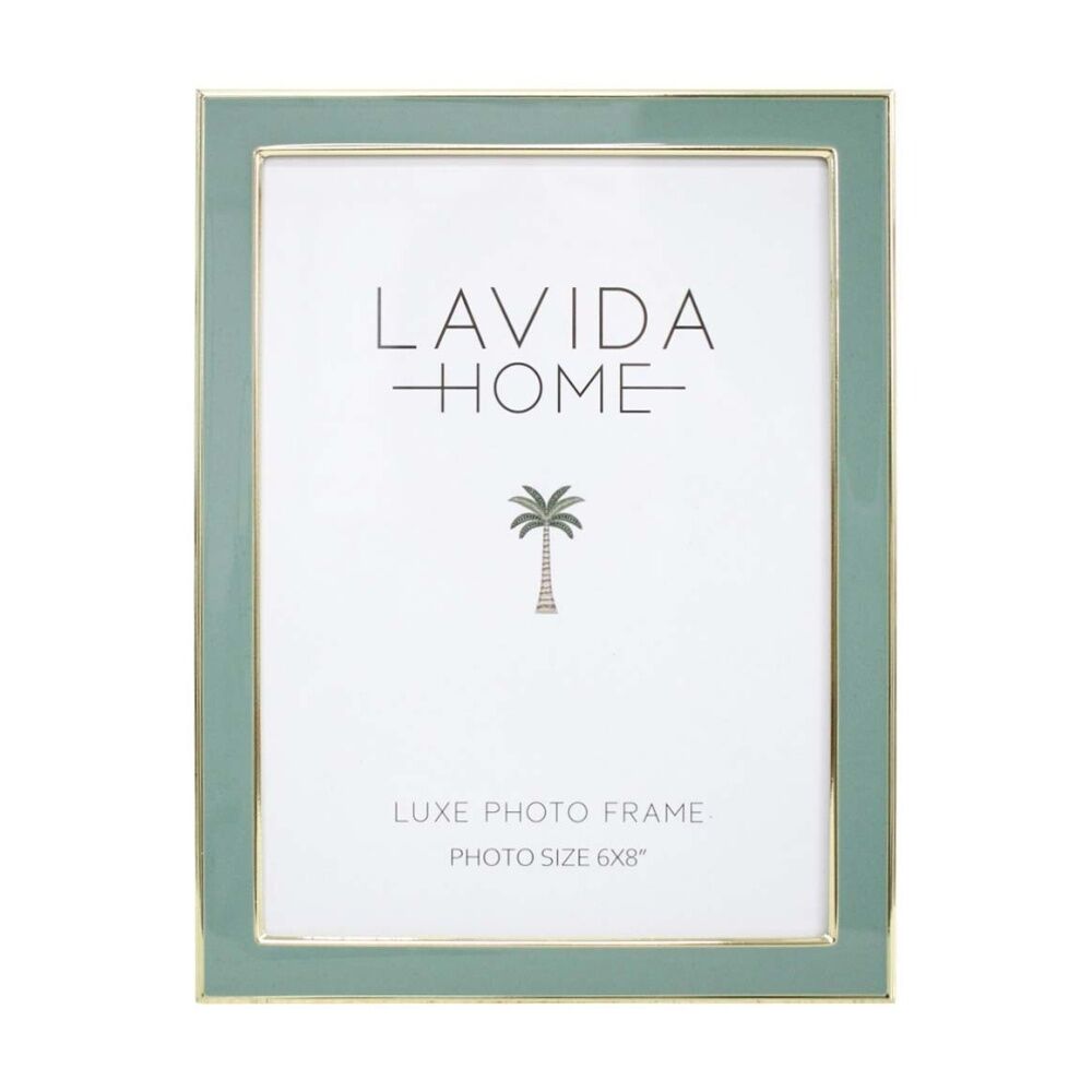 2PK LVD Sage 6x8 Gold Trim Iron/ Glass Photo Frame Home Decor 21.5x16.5x1.6cm