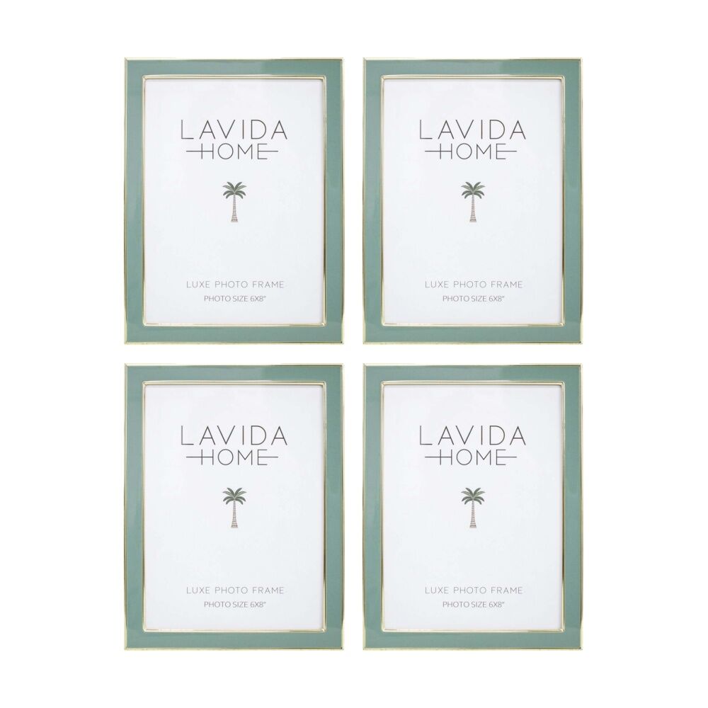 4PK LVD Sage 6x8 Gold Trim Iron/ Glass Photo Frame Home Decor 21.5x16.5x1.6cm