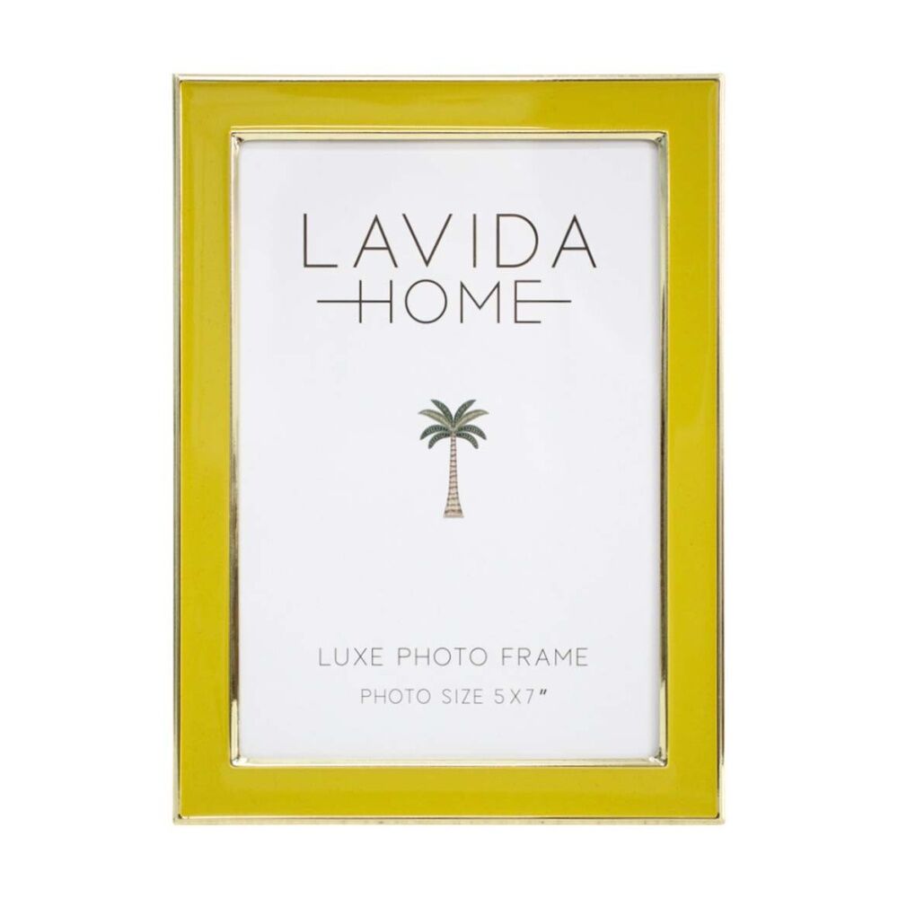 2PK LVD Mustard 5x7 Gold Trim Iron/ Glass Photo Frame Home Decor 19x14x1.5cm