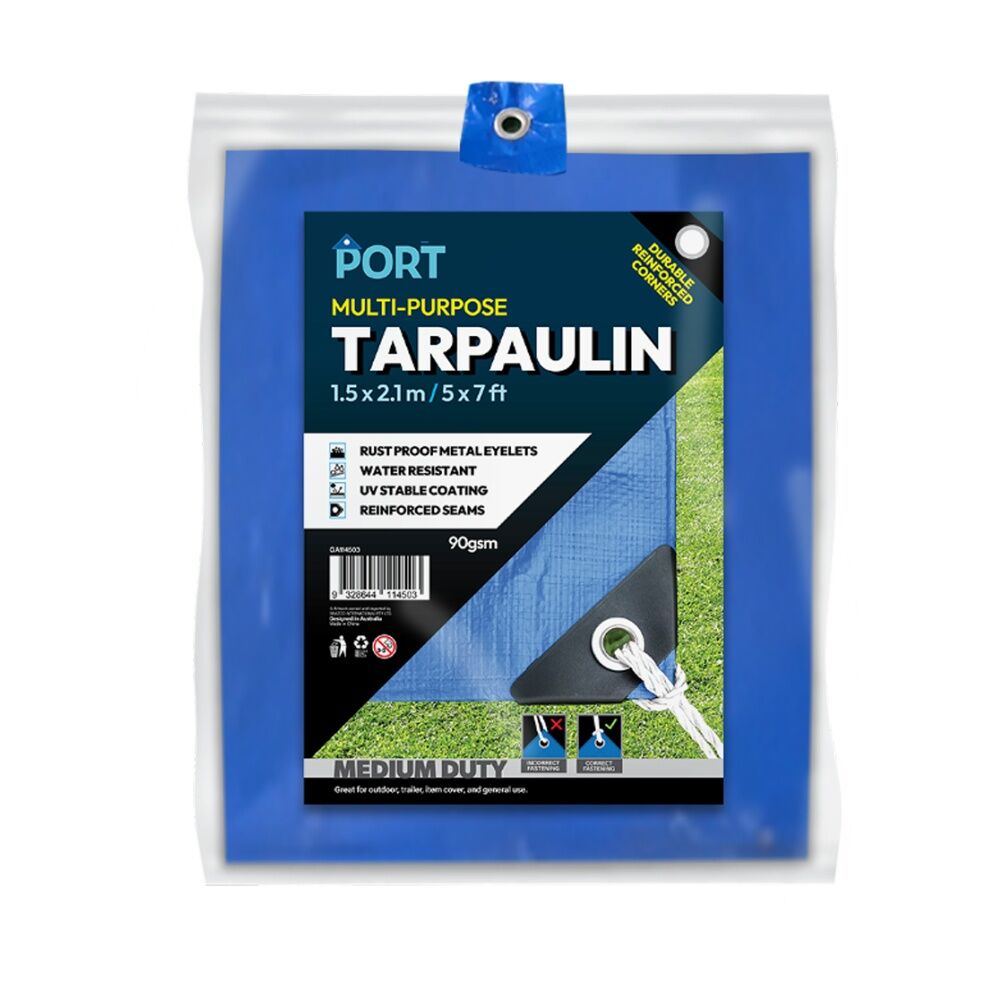 4PK Port Water Resistant UV Stable Outdoor Tarp 5x7ft 153x214cm Blue