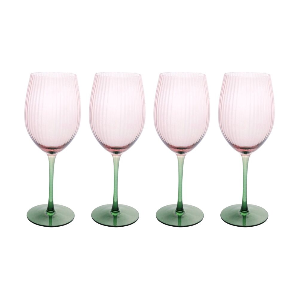 4PK LVD Moss Ribbed Wine Glass Barware/Drinkware Decor Green/Pink 20x20x9.5cm