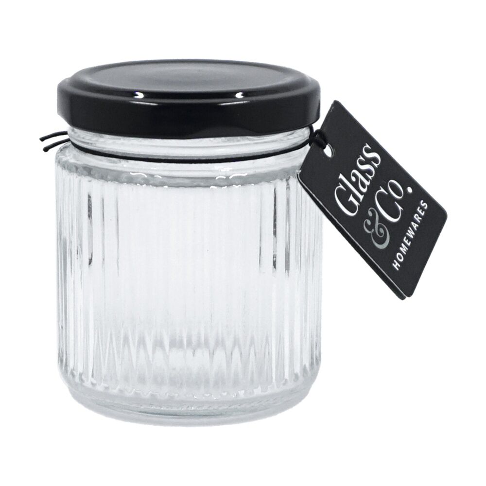 24PK Glass & Co Homeware Cleo Ribbed Storage Jar W/ Lid 130ml Black