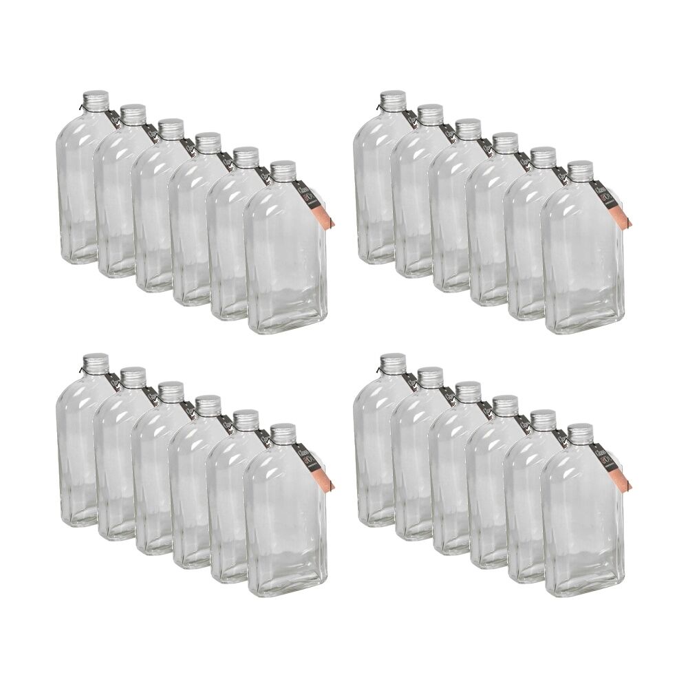 24PK Glass & Co Homeware Arch Bottle Glassware W/ Silver Lid 500ml Clear