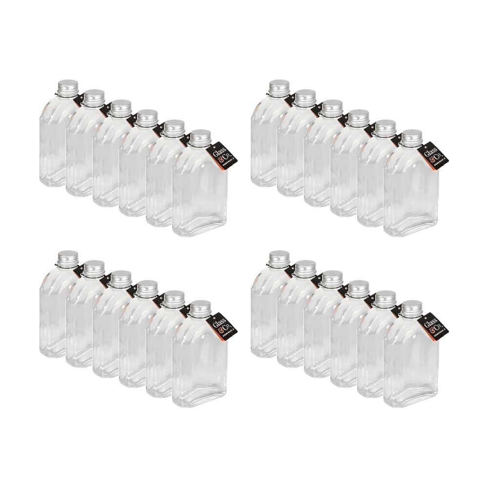 24PK Glass & Co Homeware Arch Bottle Glassware W/ Silver Lid 250ml Clear