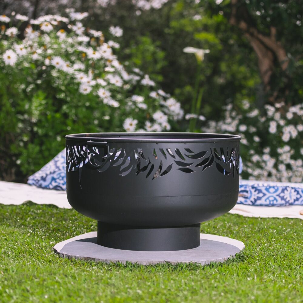 Glow Federation Outdoor Fire Bowl Pit W/ Handles & Decorative Leaf Cut Outs 60cm