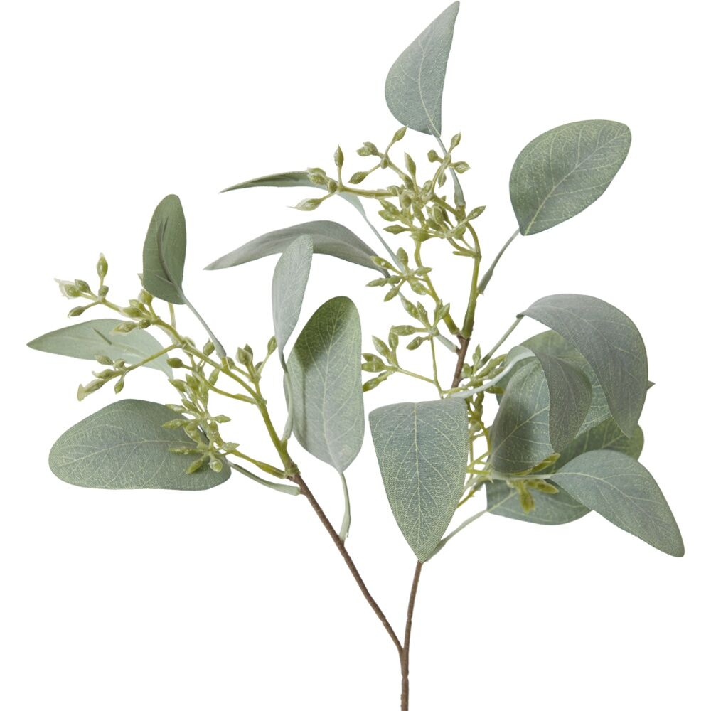 4PK E Style Eucalyptus Seeding Spray Realistic Artificial Flower Grey Green 48cm