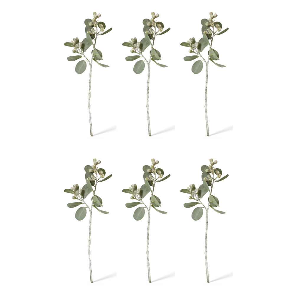 6PK E Style Tetragona Gum Nut Spray Realistic Artificial Flower Grey Green 41cm