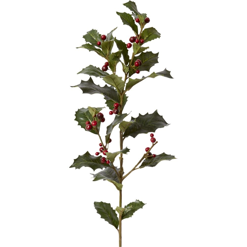 2PK E Style Holly Spray Realistic Artificial Flower Plastic Red Green 74cm