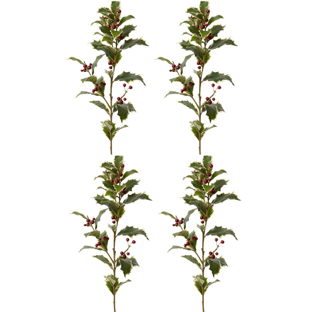 4PK E Style Holly Spray Realistic Artificial Flower Plastic Red 20x20x74cm