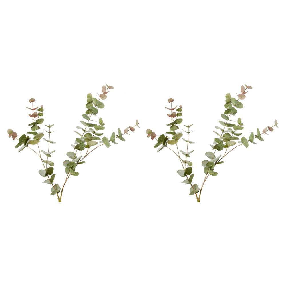 2PK E Style Eucalyptus Leaf Spray Realistic Artificial Flower Pink Green 102cm