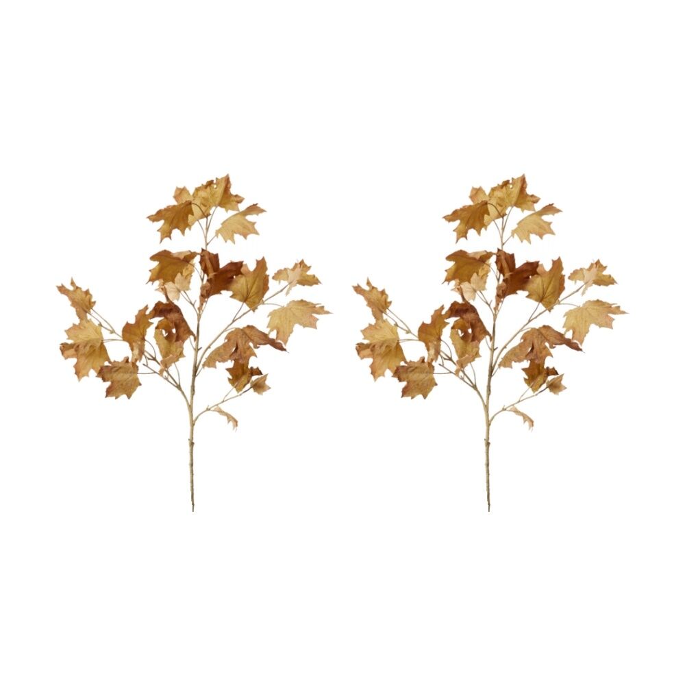 2PK E Style Maple Autumn Leaf Branch Realistic Artificial Flower Brown 112cm