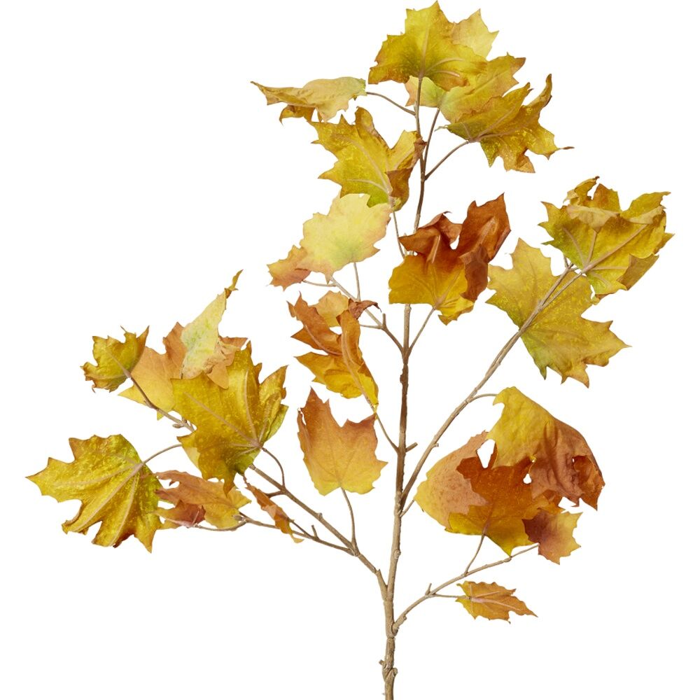 E Style Maple Autumn Leaf Branch Realistic Artificial Flower Yellow 112cm