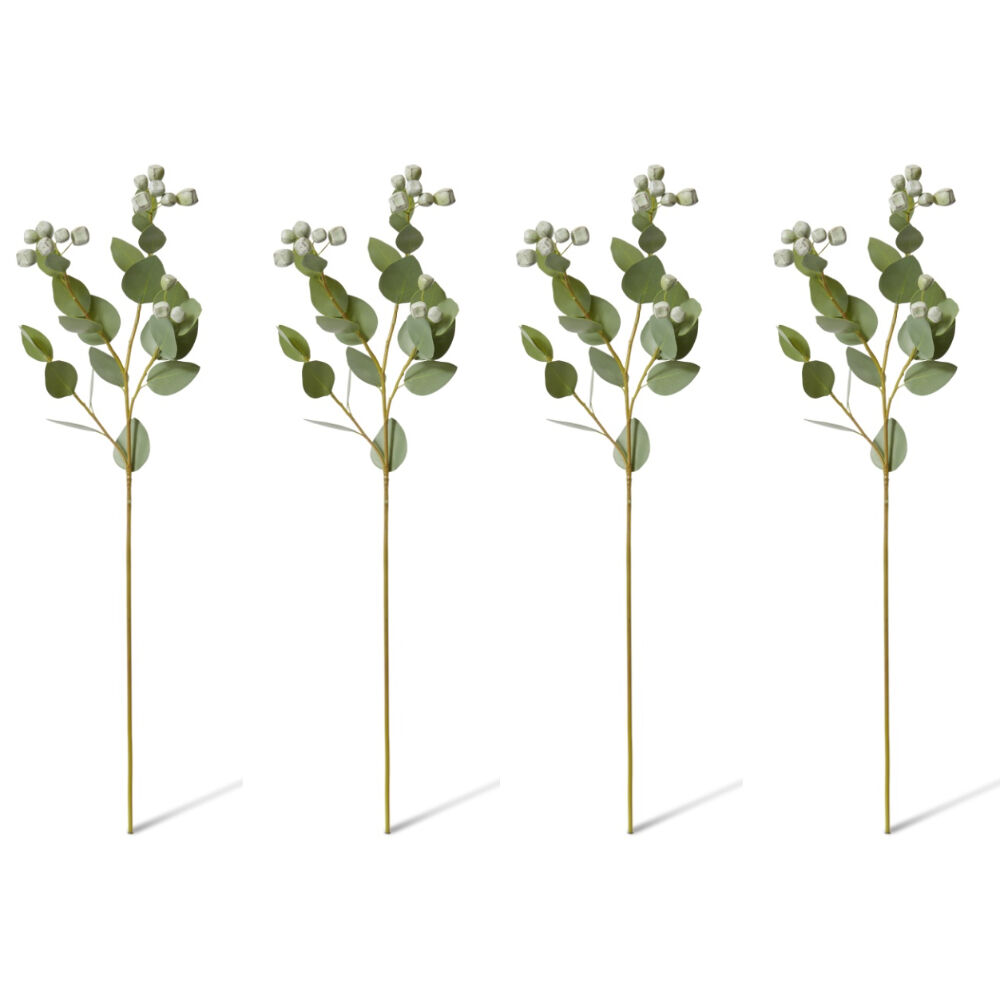 4PK E Style Eucalyptus Seed Pod Spray Realistic Artificial Flower Green 74cm