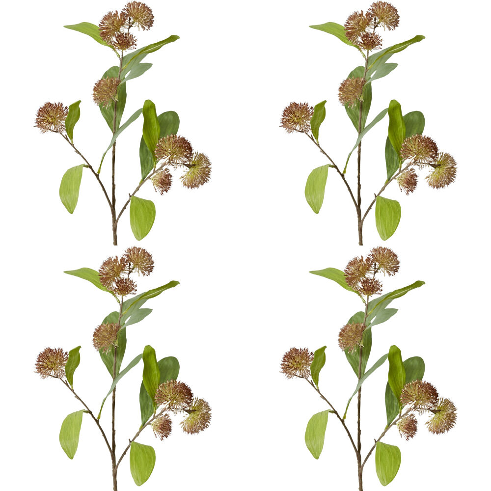 4PK E Style Sweet Gum Pom Spray Realistic Artificial Flower Brown 71cm