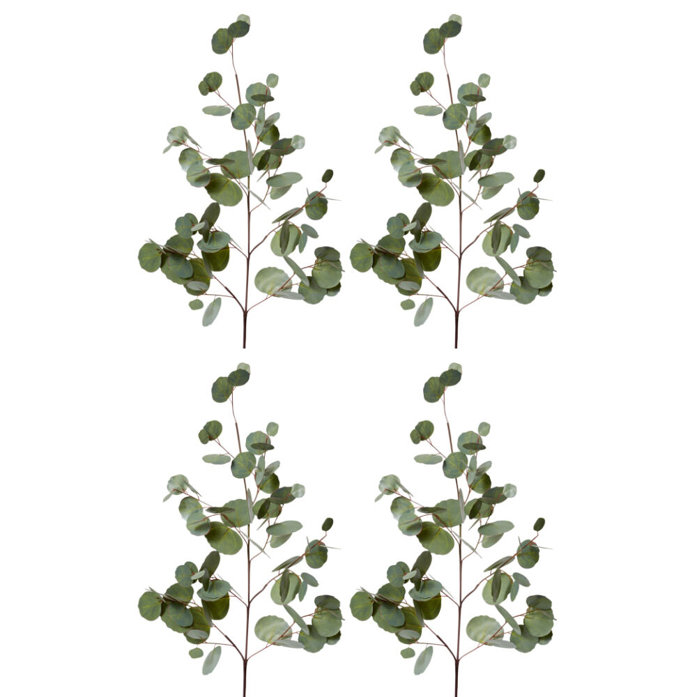4PK E Style Eucalyptus Silver Dollar Spray Artificial Flower Green 99cm