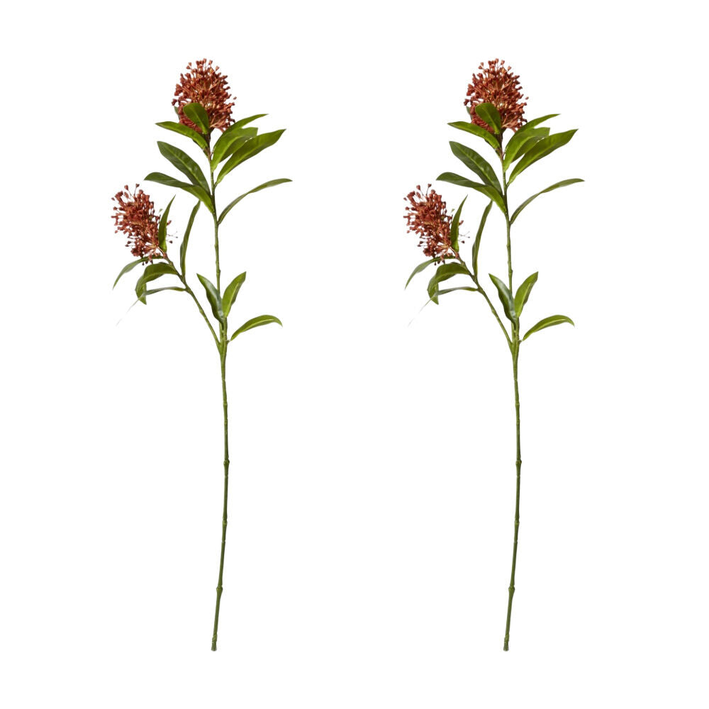 2PK E Style Skimmia Spray Artificial Flower Stem Decor Red 22x18x72cm