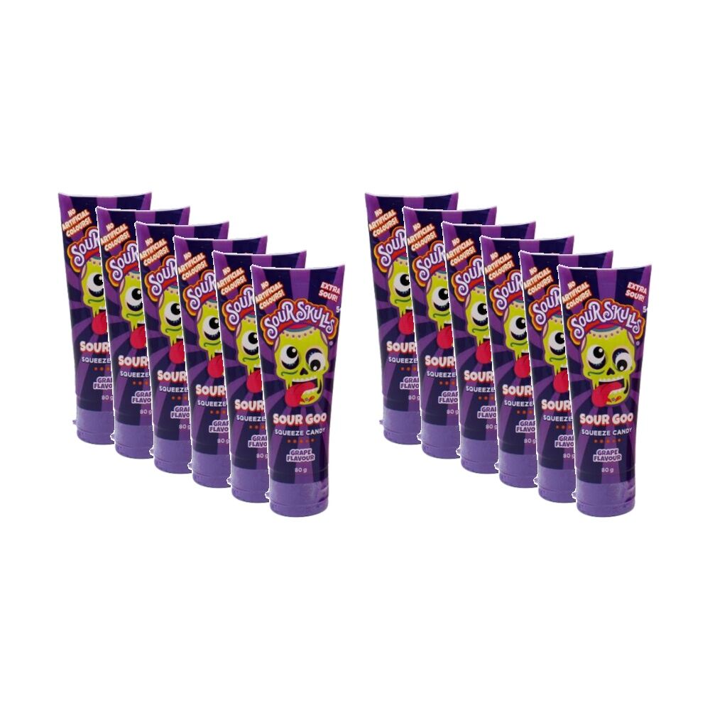 12PK Park Avenue Sour Skulls Goo 80g Fruit Flavour Gummies - Assorted