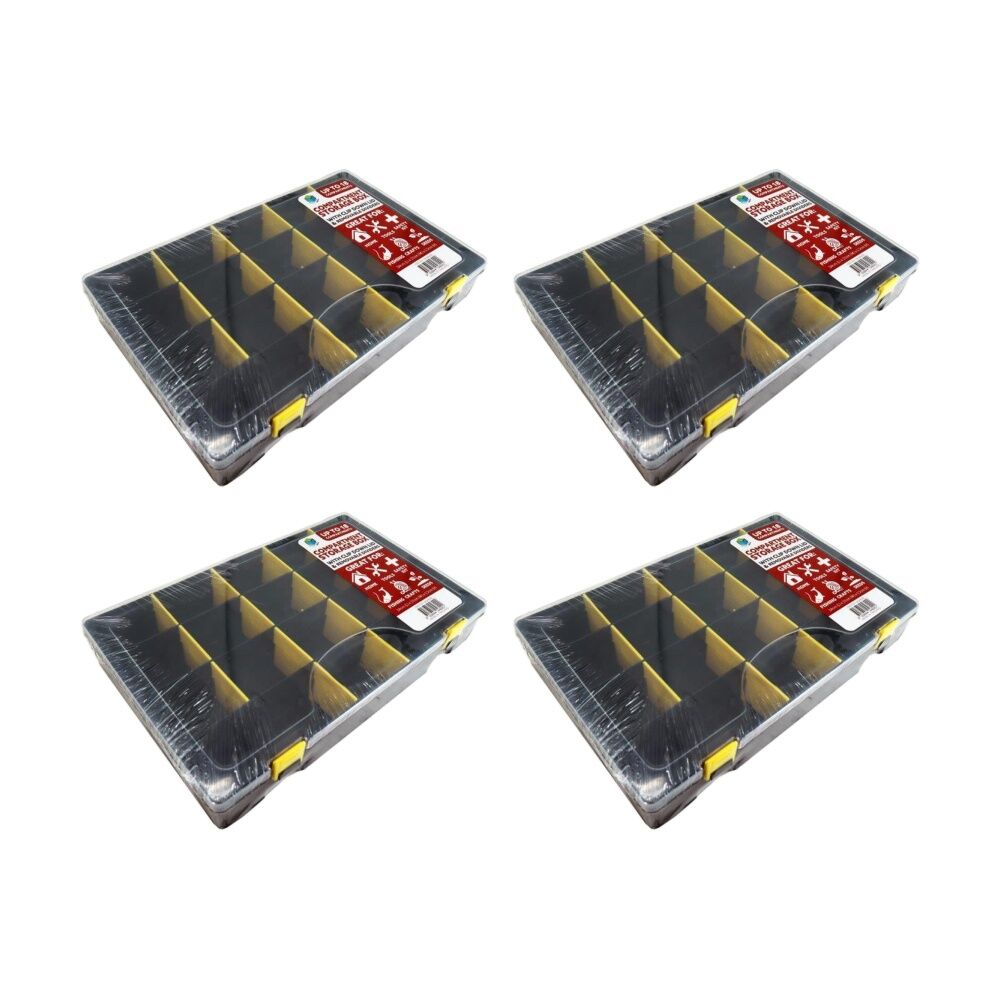 4PK Braz Plastic Multi-Compartment Clear Storage Box 34x21x5cm Black