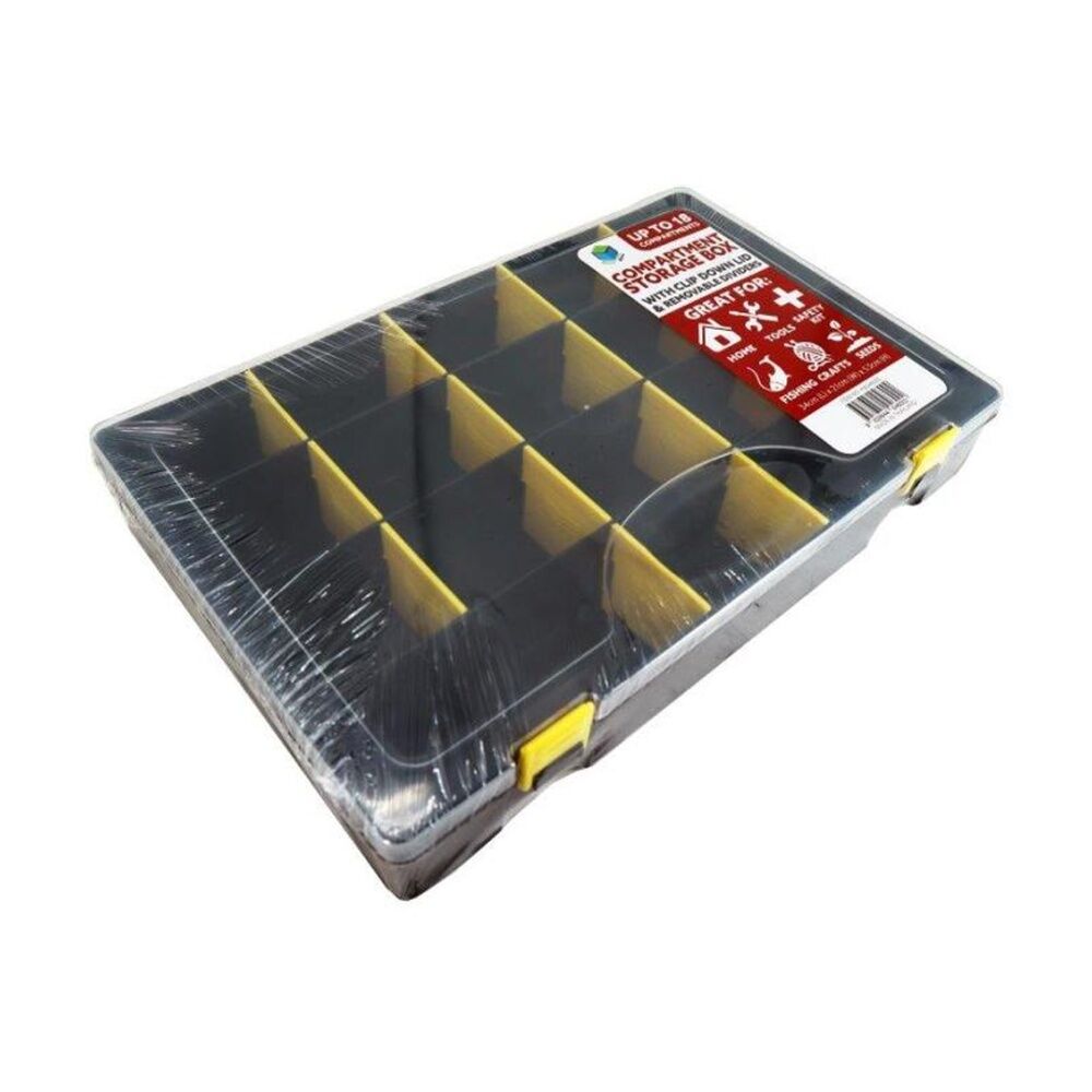 4PK Braz Plastic Multi-Compartment Clear Storage Box 34x21x5cm Black