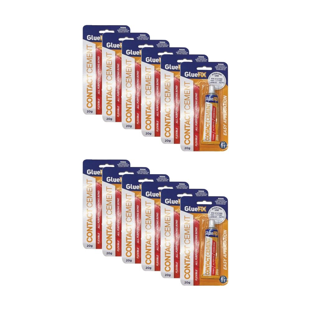 12PK GlueFix Contact Cement Strong Flexible Adhesive Glue Tube 20g