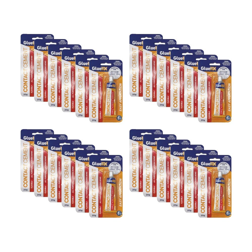 24PK GlueFix Contact Cement Strong Flexible Adhesive Glue Tube 20g