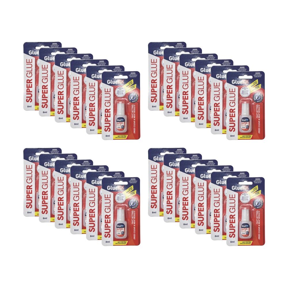 24PK GlueFix Fast Setting Dries Clear Precise Repairs Super Glue Brush 8ml