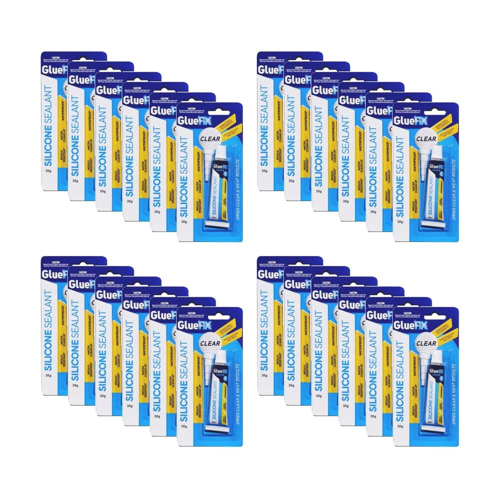 24PK GlueFix Waterproof Mould-Resistant Silicone Sealant Glue Tube 30g Clear