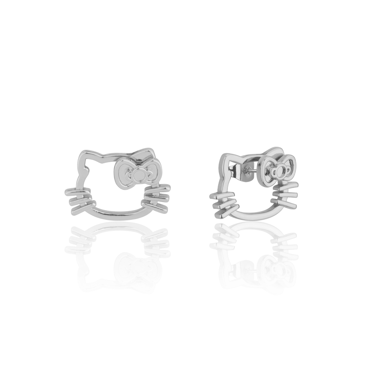 Couture Kingdom Hello Kitty Outline Hoop Stud Earrings Silver White Gold Plated