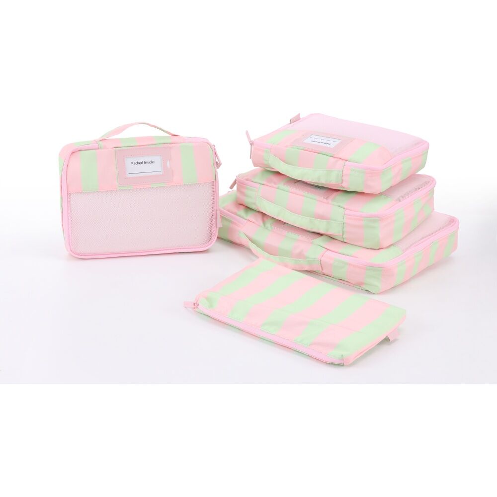 5pc iPack Strip Packing Cube Set Travel Pink And Green 38x28x7cm