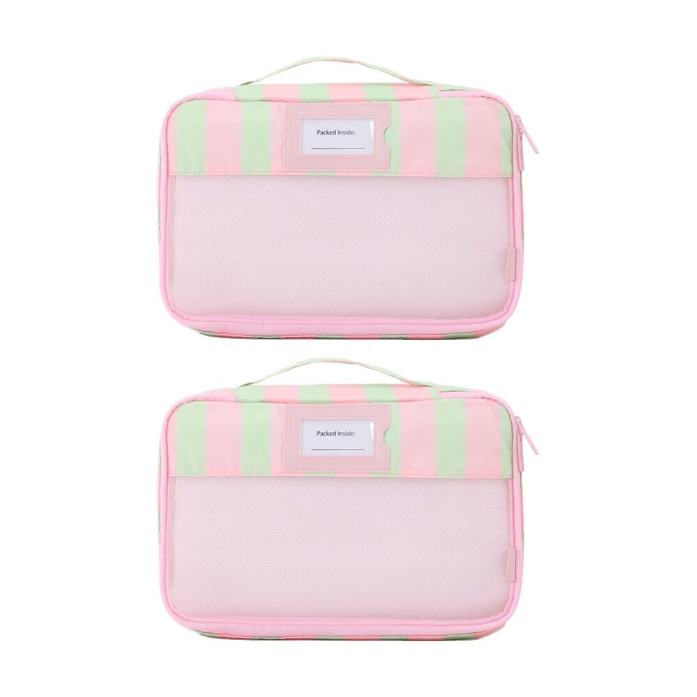 2x5pc iPack Strip Packing Cube Set Travel Pink And Green 38x28x7cm