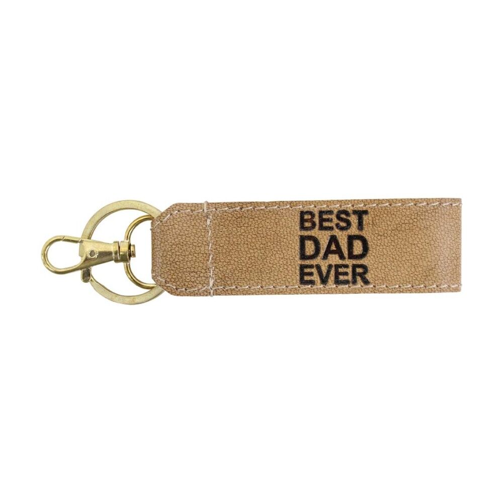 2PK LVD Brown Leather Best Dad Ever Key Ring With Gift Box 13x2cm