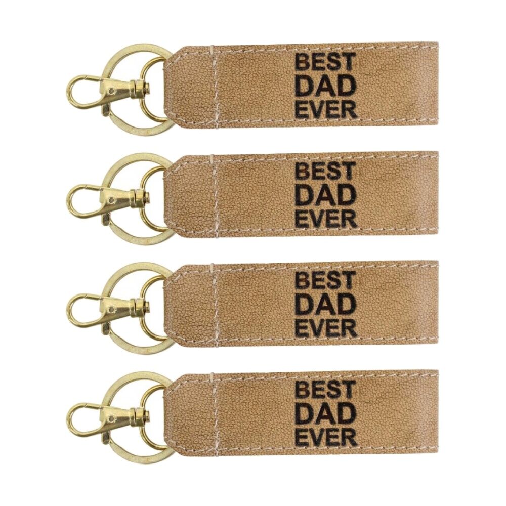 4PK LVD Brown Leather Best Dad Ever Key Ring With Gift Box 13x2cm