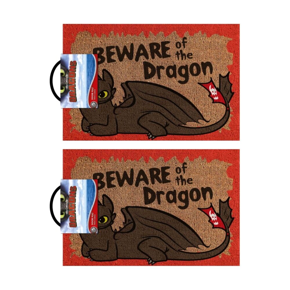 2PK How To Train Your Dragon Beware Of The-Dragon 100% Cior Home Doormat 60x40cm