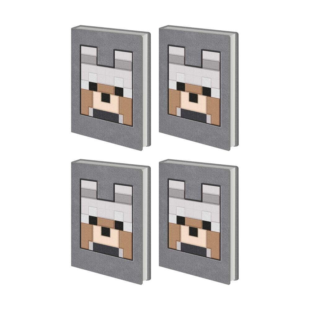 4PK Minecraft Grey Wolf Plush Notebook W/ Inner Compartment A5 21x16cm