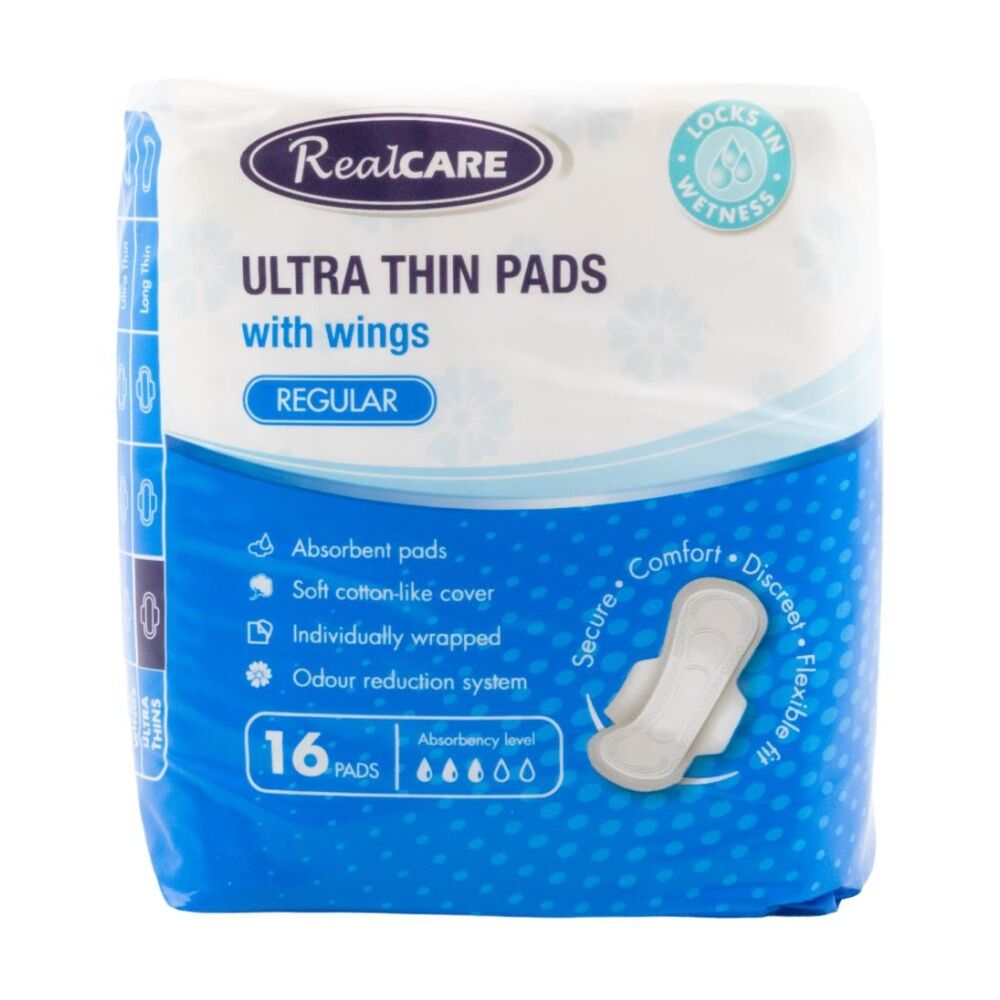16x 16pc Real Care Ultra Thin Pads With Wings Regular Absorbency Level 3 Pack