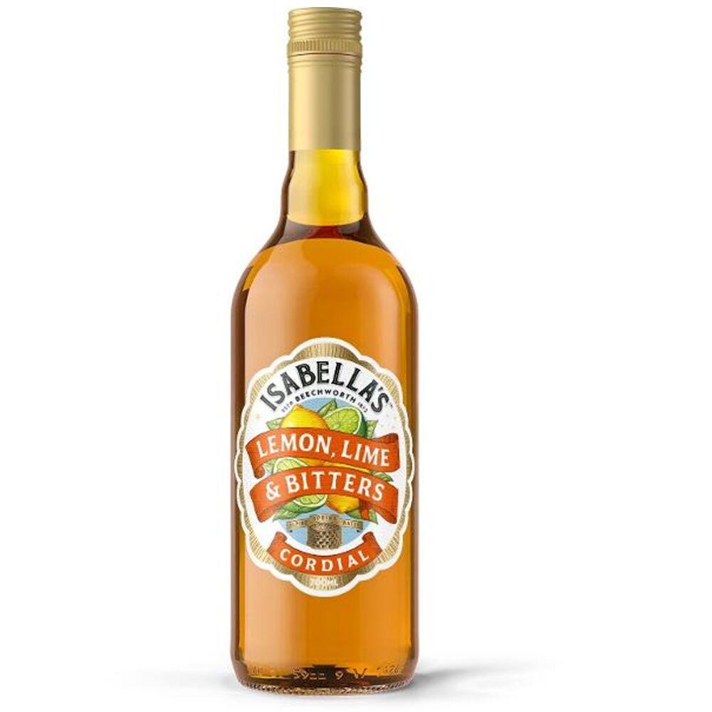 6PK Isabella's Lemon Lime & Bitters Flavoured Concentrated Cordial Bottle 700ml