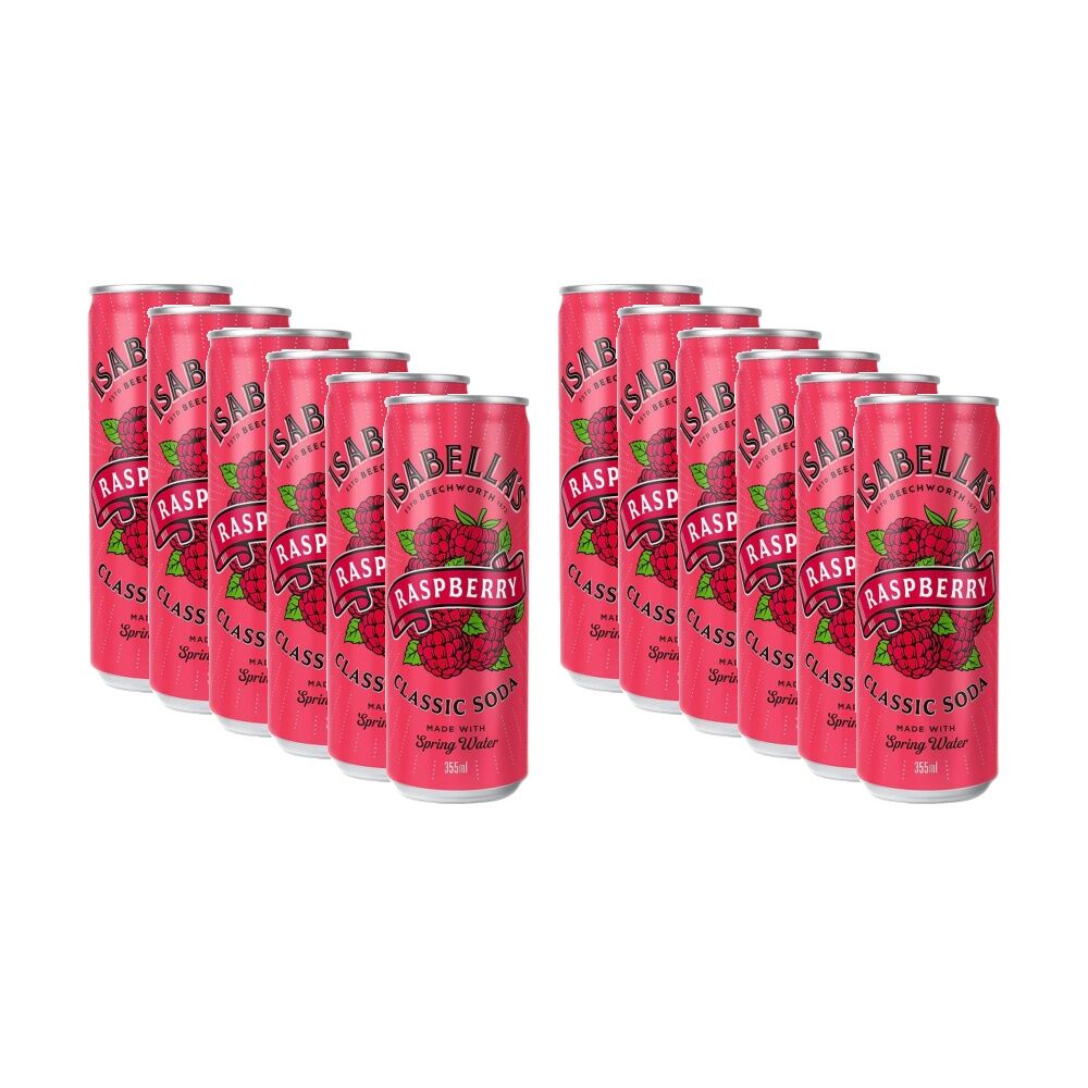 12PK Isabella's Raspberry Classic Flavoured Soda Can Soft Drink 355ml