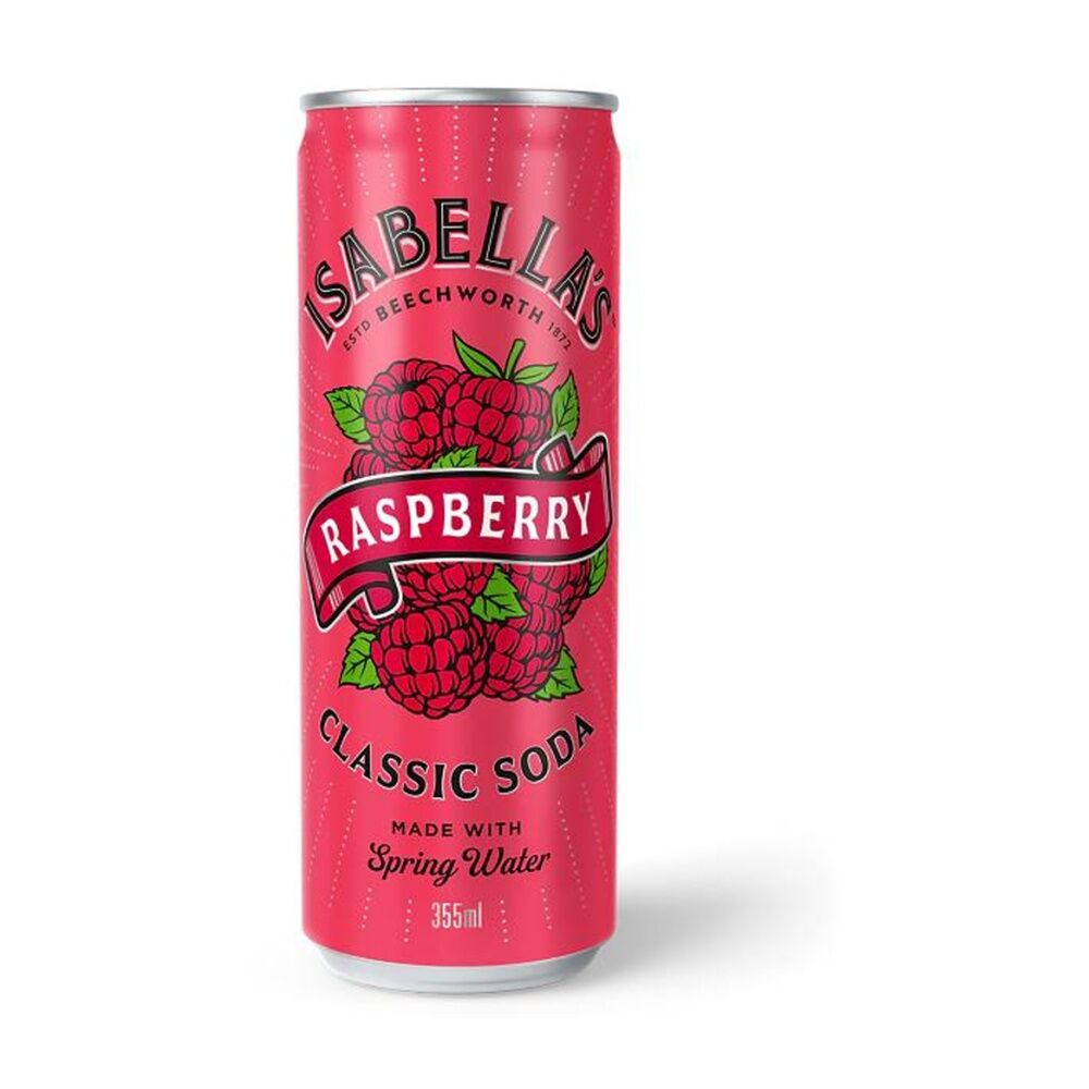 24PK Isabella's Raspberry Classic Flavoured Soda Can Soft Drink 355ml