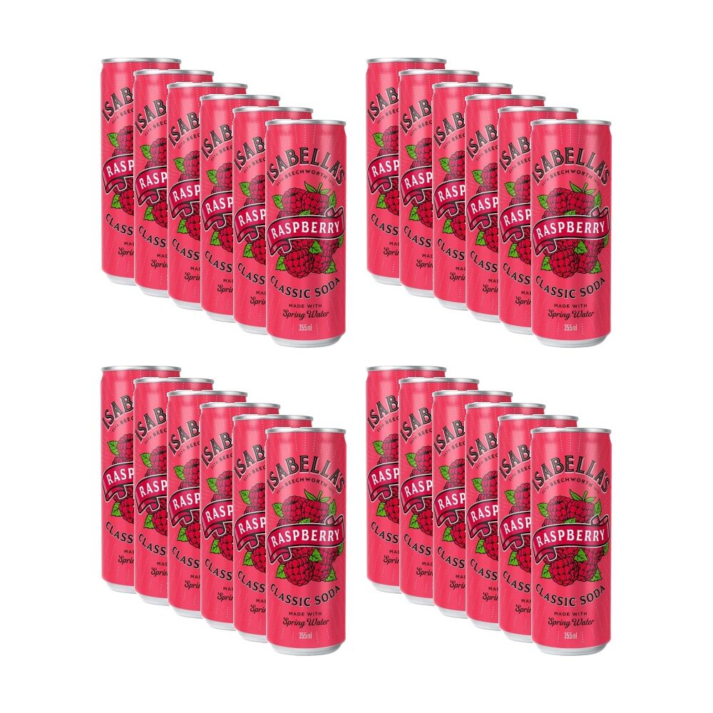 24PK Isabella's Raspberry Classic Flavoured Soda Can Soft Drink 355ml
