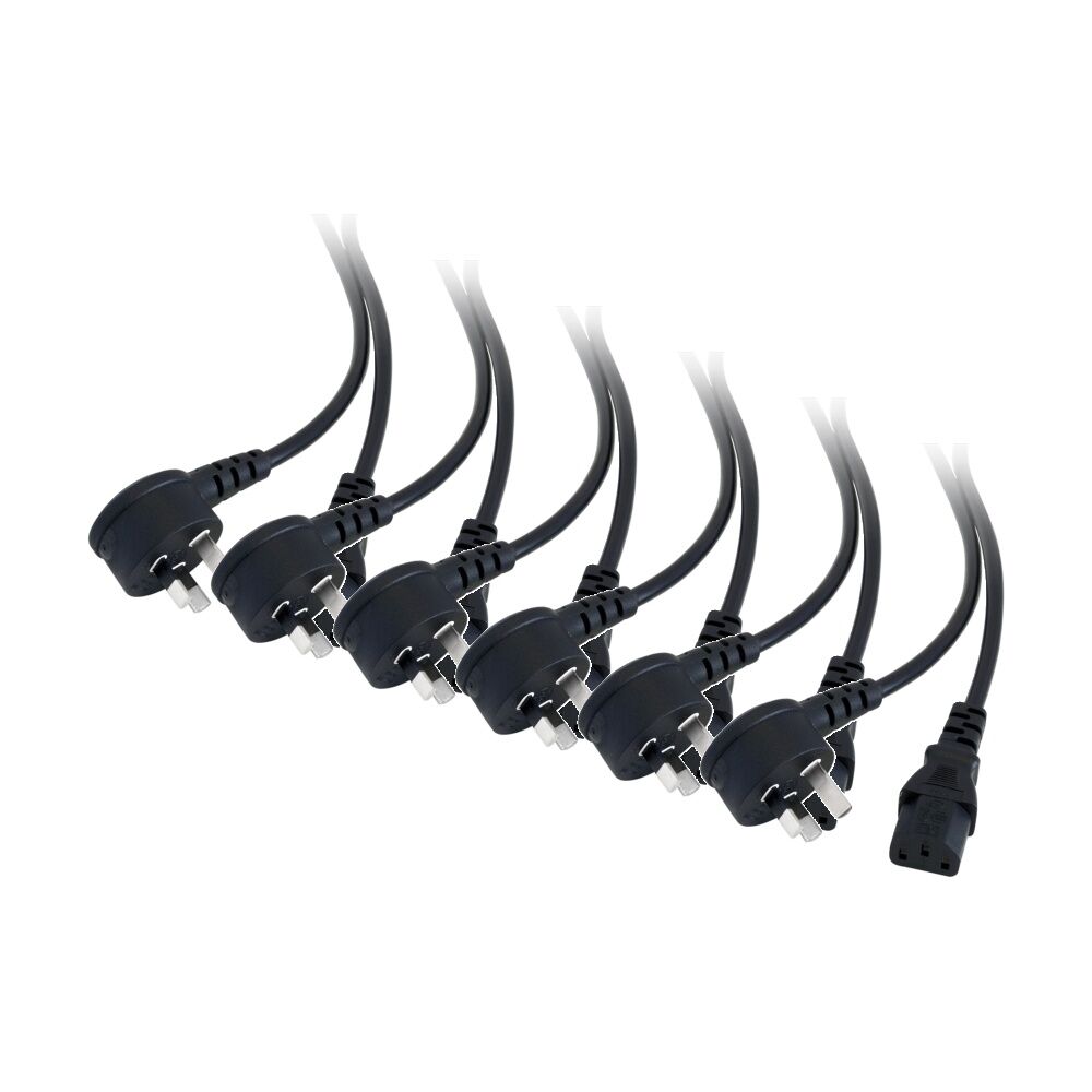6PK Doss Iec C13 Power Lead 0.5M Right Angle End Black Cable Cord