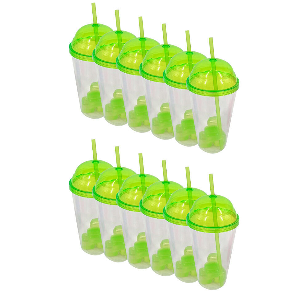 12PK Braz Kids Plastic Drinking Tumbler Dome W/ Lid, Straw & Cube Assorted