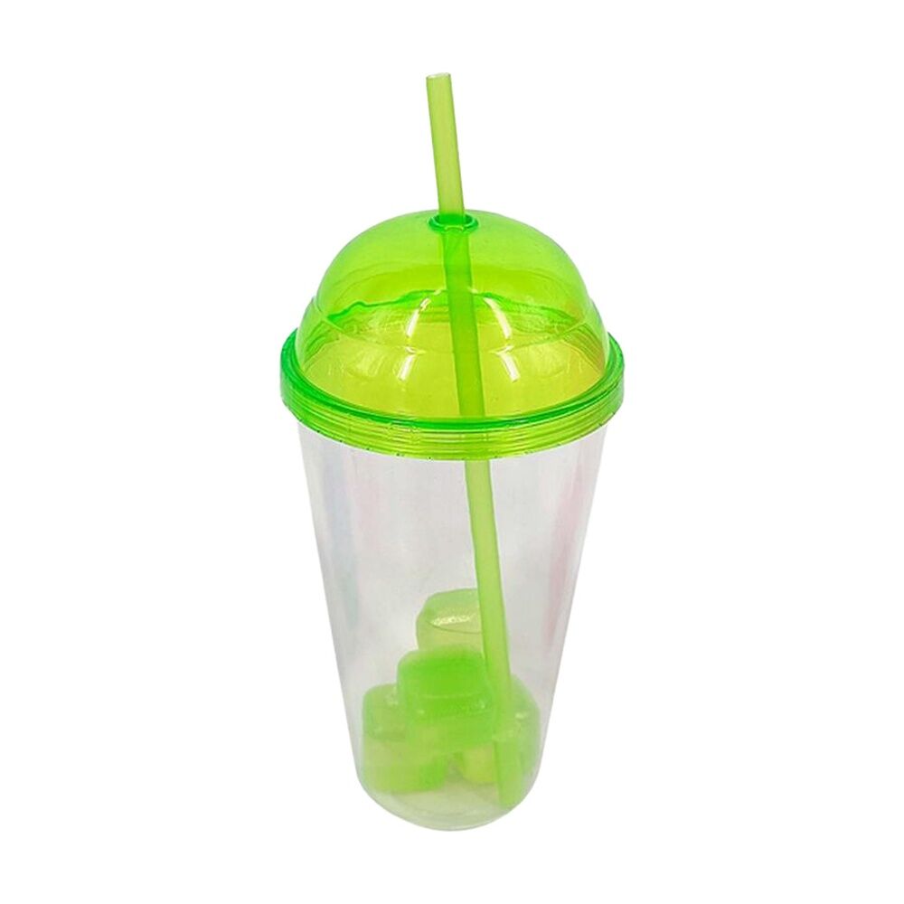 12PK Braz Kids Plastic Drinking Tumbler Dome W/ Lid, Straw & Cube Assorted