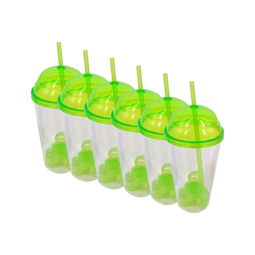 6PK Braz Kids Plastic Drinking Tumbler Dome W/ Lid, Straw & Cube Assorted